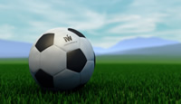 Euro 2016. Ballon de foot posé sur l'herbe. Réalise en image de synthèse avec cinéma 4D